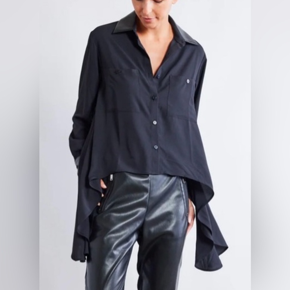 Ruti Button Up w/ faux leather detail